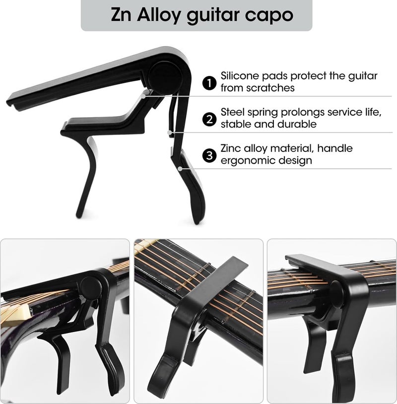 Moomuto 85PCS Guitar Accessories Kit, Include Acoustic Strings,Tuner,Capo,String Winder&Cutter,Picks,Bridge Pins,Nuts & Saddles,Finger Protector,Finger Picks,Fretboard Stickers for Guitar Players - Image 5